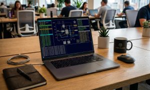 Laptop with a poor, old UI on it